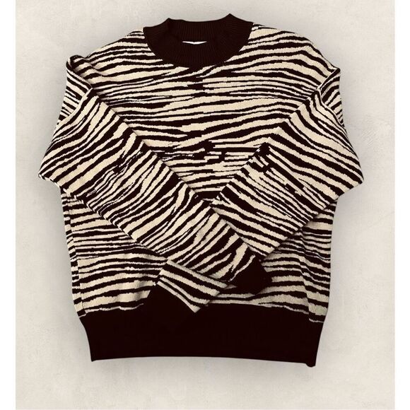 Wayf Women’s M Vincent Intarsia Pullover Sweater in Beige Zebra Print - Picture 9 of 12